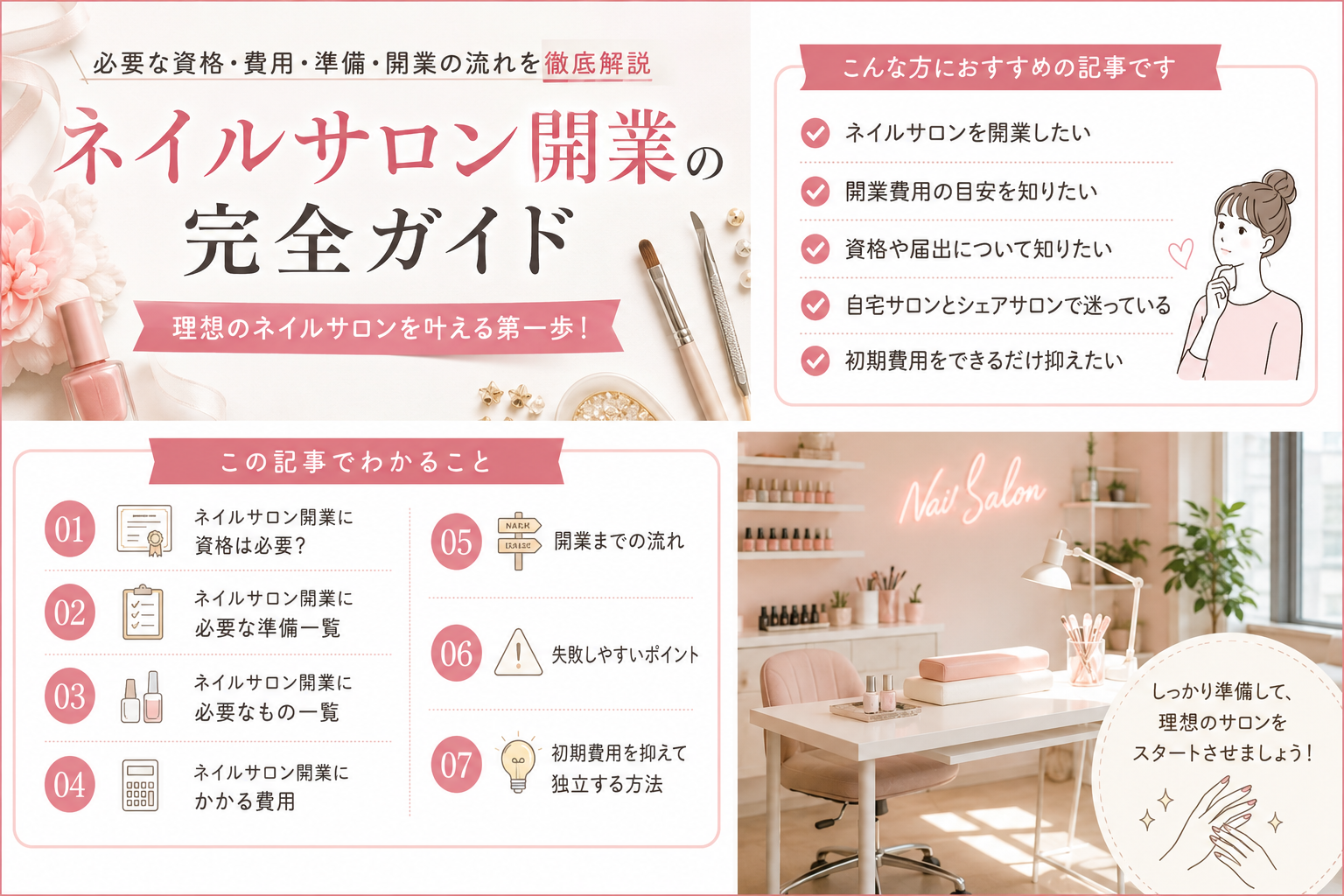 ネイルサロン開業の完全ガイド｜必要な資格・費用・準備・開業の流れを